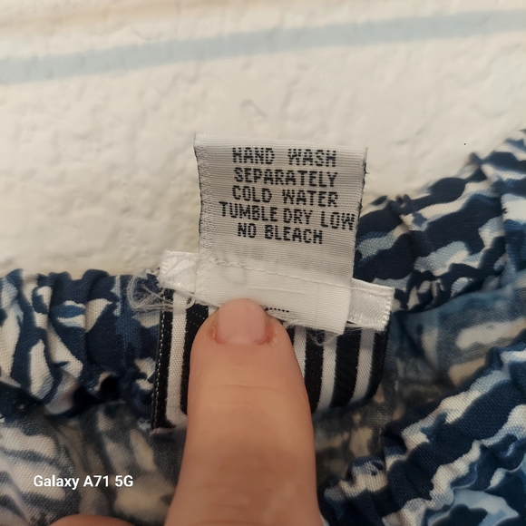 Clio 100% Silk Wide Leg Blue White Print Pull On Pant Sz M - Picture 12 of 16